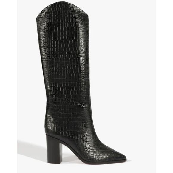 Schutz Analeah Croc Embossed Sexy pointed Western long knee high Rider Boots 10 - Picture 1 of 13